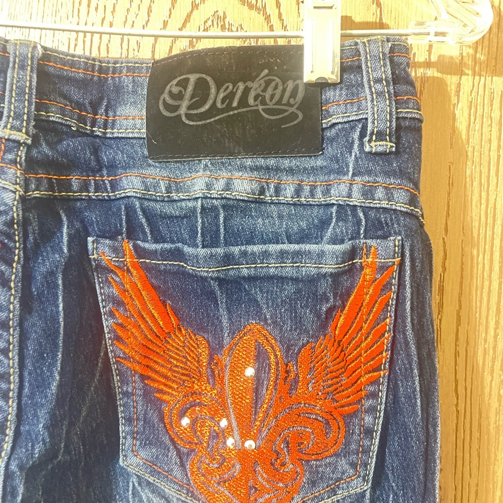 Dereon Women's Skinny Jeans - Blue with Orange Embroidery